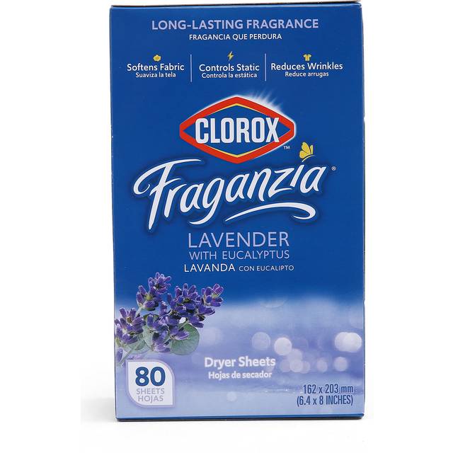Clorox Fraganzia Dryer Sheets in Lavender with Eucalyptus Scent  80 Count | Wrinkle-Reducing Fabric Softener Sheets | Best Laundry Dryer Sheets with L