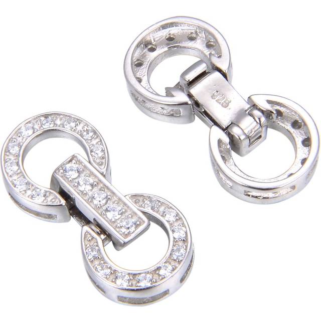 2pcs Adabele Authentic 925 Sterling Silver Snap Lock Fold-Over Necklace Enhancer Hinged Clasp Cubic Zirconia CZ Diamond Tarnish Resistant for Jewelry