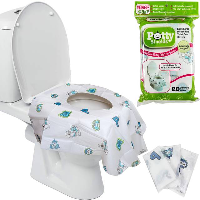 Potty Shields Toilet Seat Covers Disposable (20 Pack) - XL Waterproof Toilet Cover for Toddlers  Kids & Adults - Portable & Individually Wrapped for T