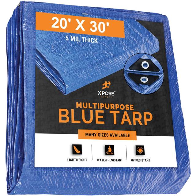 Better Blue Poly Tarp 20' x 30' - Multipurpose Protective Cover - Lightweight  Durable  Waterproof  Weather Proof - 5 Mil Thick Polyethylene - by Xpos