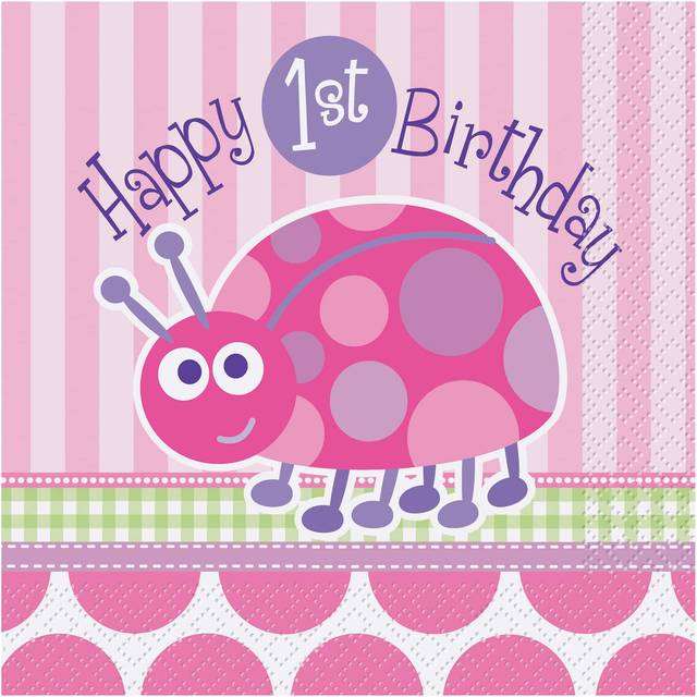 First birthday pink ladybug party supplies and tableware