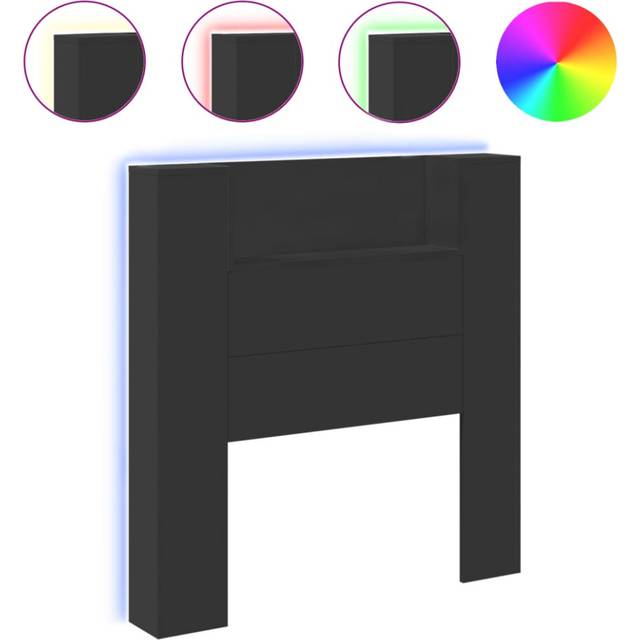 vidaXL Headboard Cabinet with LED Black 100x16.5x103.5 cm