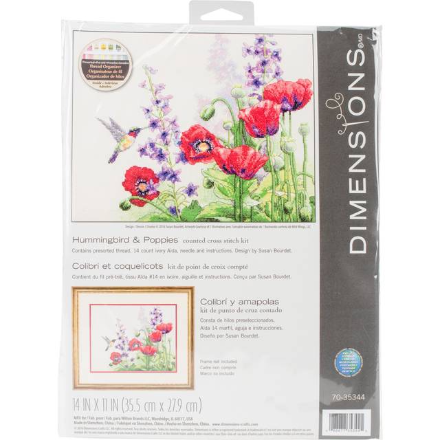 "Dimensions Counted Cross Stitch Kit 14""X11""-Hummingbird & Poppies (14 Count)"