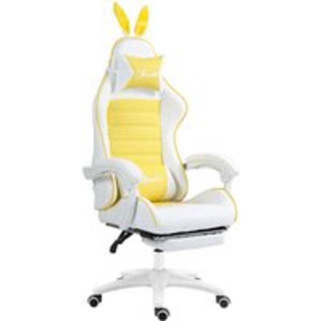 Vinsetto Racing Gaming Chair, Reclining PU Leather Computer Chair with Removable Rabbit Ears, Footrest, Headrest and Lumber Support, Yellow Aosom UK