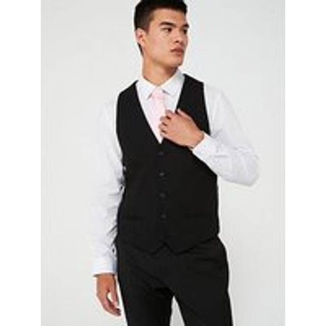 River Island Plain Single Breasted Suit Waistcoat - Black, Black, Size 42, Men