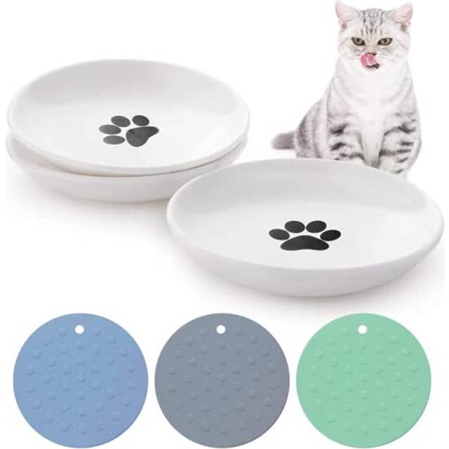 Ceramic Cat Food Plates: Cat Wet Food Bowls Cat Feeding Wide Bowls to Stress Relief of Whisker Fatigue Cat Dishes, Shallow Bowls for Kittens and Small