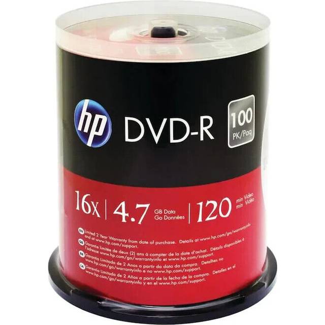 HP DVD-R 4.7GB 16X White Inkjet Printable 100 Pack in Spindle