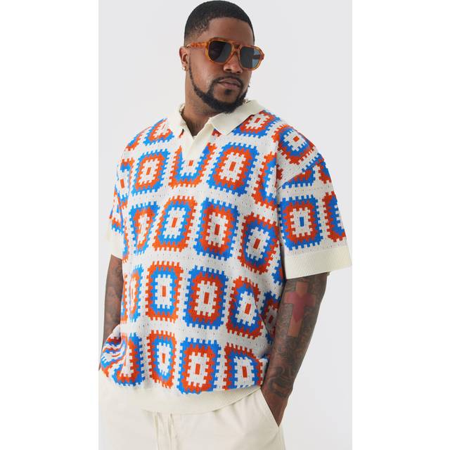 Plus Oversized Revere Crochet Polo - Orange - XXL