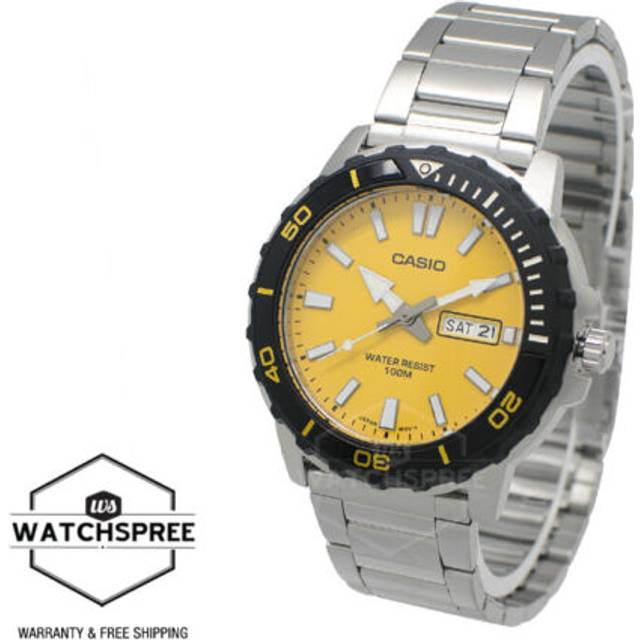 Casio Standard Analog Stainless Steel Yellow Dial Quartz MTD-125D-9AV 100M Men's Watch