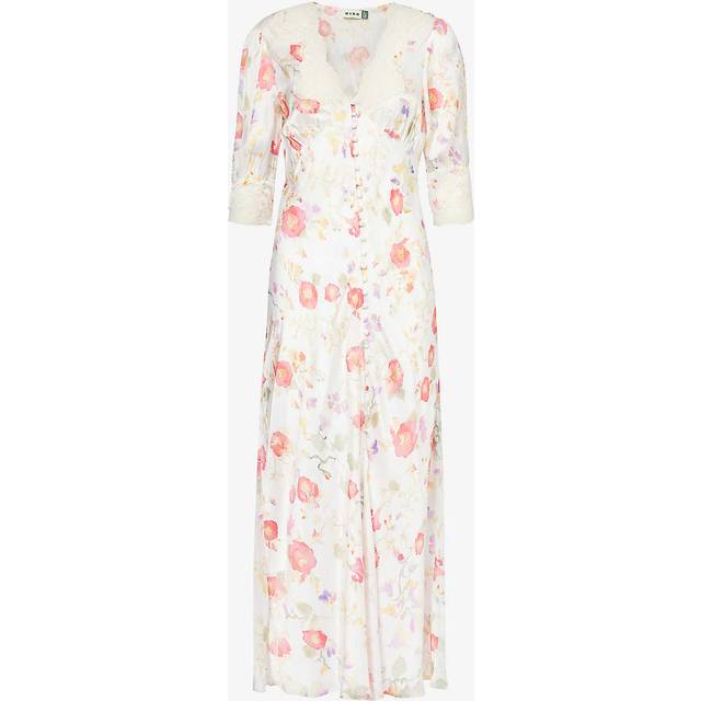 RIXO simone - waterblossom ivory V-Neck Midi Dress Regular / XS/UK8 - White