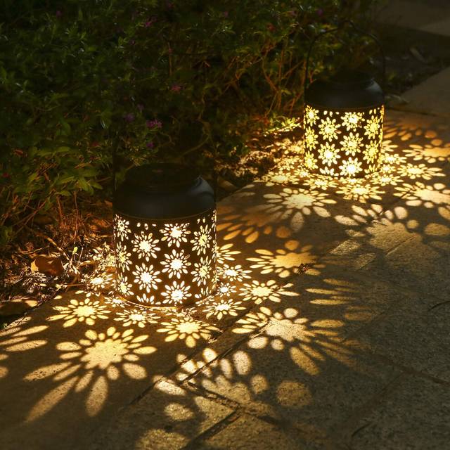 Tomshin+ 2 Pack Solar Lantern Light Outdoor Hanging Garden Lights Metal Lamp Courtyard Decorations for Patio