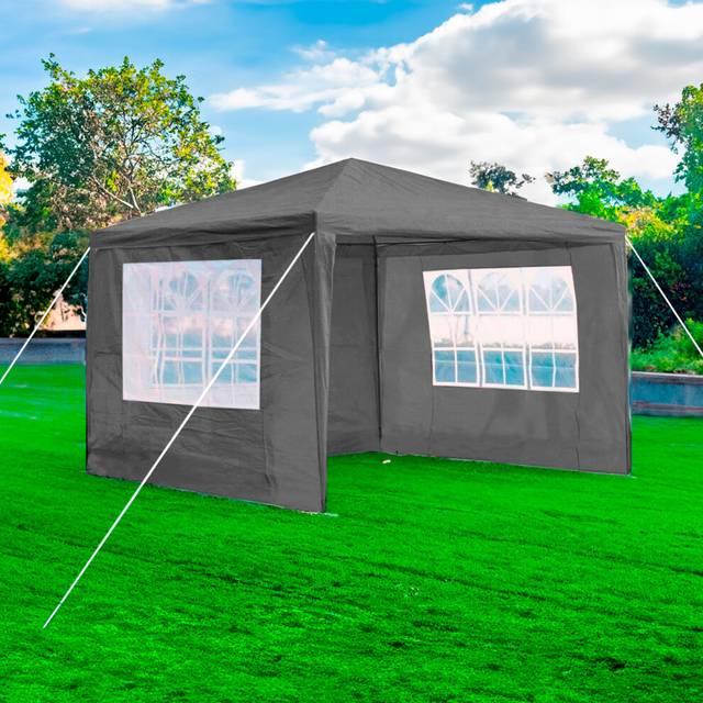 3Mx3M Gazebo Waterproof Party Tent Camping Canopy Marquee - Dark Grey - One Size