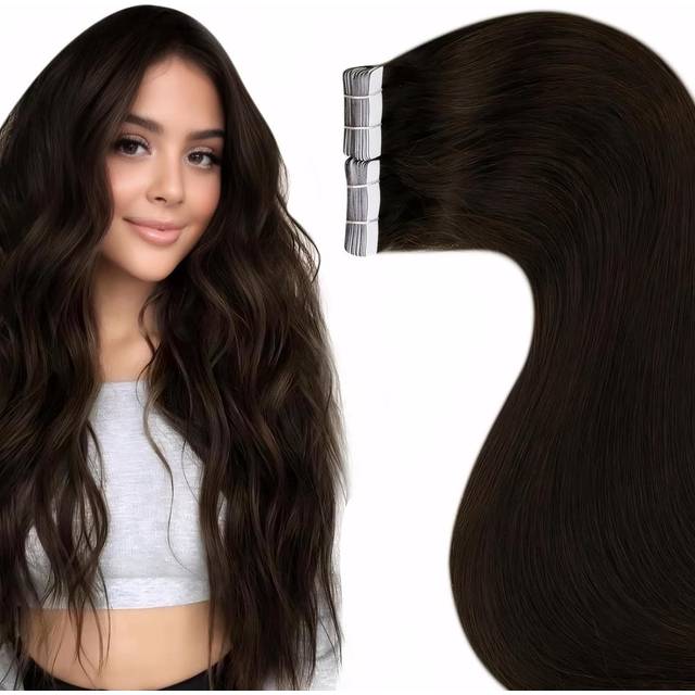 LaaVoo Tape in Hair Extensions Human Hair 80g Tape in Extensions Human Hair 40pcs Tape in Hair Extensions Human Hair Darkest Brown Silky Straight 16 I