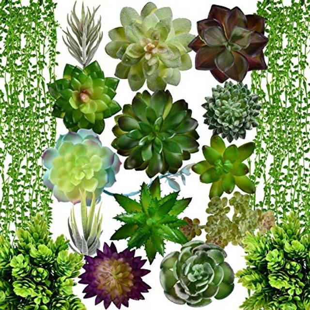 Airbin Artificial Succulent Plants Fake Decorations Pack of 17 Fake Succulents  Large Quantity and Long Length Succulent Craft Suitable for Different