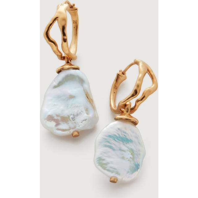 Monica Vinader x Mother of Pearl Keshi Pearl Large Hoop Earrings, Gold/White