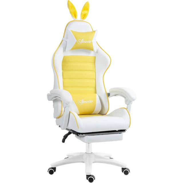 Vinsetto Racing Style Gaming Chair with Footrest Removable Rabbit Ears - Yellow | TJ Hughes