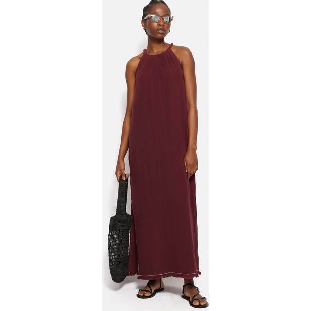 Halter Neck Cheesecloth Dress Burgundy