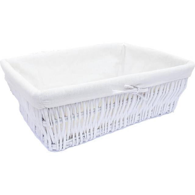 Topfurnishing - Wider shallow Wicker Storage Basket Hamper Basket [White,Large (44.5 x 30.5 x 14cm)]