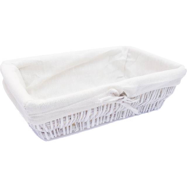 Topfurnishing - Wider shallow Wicker Storage Basket Hamper Basket [White,Small (34 x 20 x 9cm)]