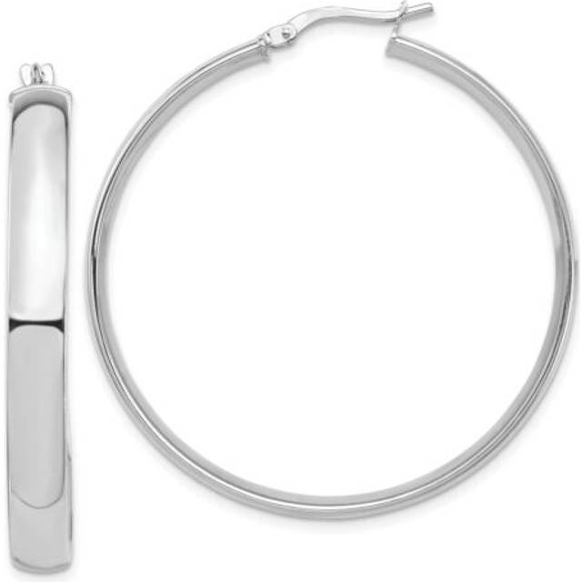 Italian 14k white gold high polished 5mm large hinged hoop earrings