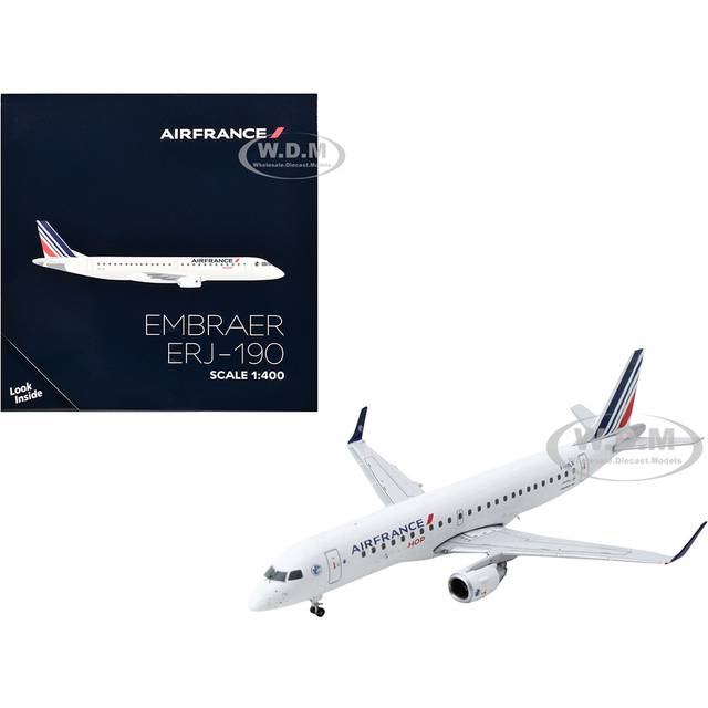 Embraer ERJ-190 Commercial Aircraft &#34;Air France Hop&#34; (F-HBLR) White with Striped Tail 1/400 Diecast Model Airplane by GeminiJets