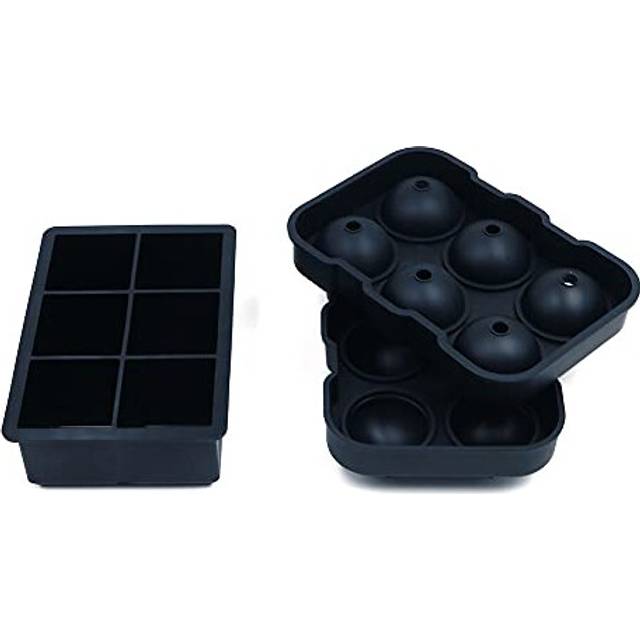 Set of 2 Large Ice Cube Trays,Silicone Ice Cube Molds Sphere Ice Ball,Large Square with Lid,Shapes Ice Maker for Whiskey,Reusable and BPA Free (Black)