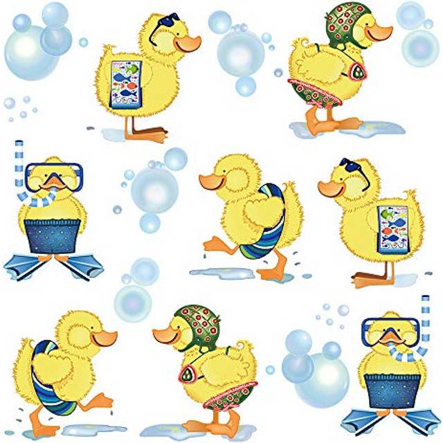 Little Yellow Ducks Wall Stickers Kids Bathroom Removable Vinyl Wall Art Decals Wall Decor