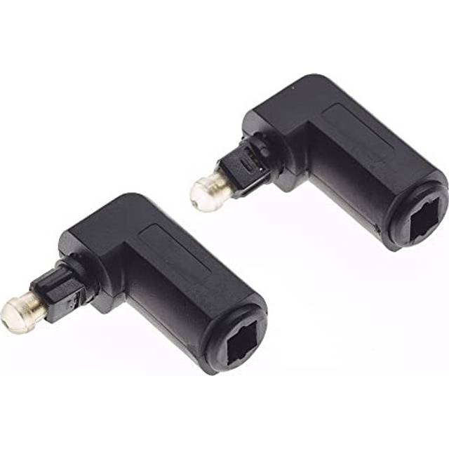 TOSlink Right Angle Coax Connector | Male Plug To Female Socket 3.5mm Optical Audio Cable Adapter, Pack Of 2