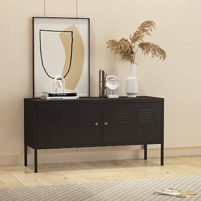 [en.casa] Skänk Pyhtää metallskåp kontorsskåp 118 x 40 x 60 cm vardagsrumsskåp arkivskåp svart låsbart