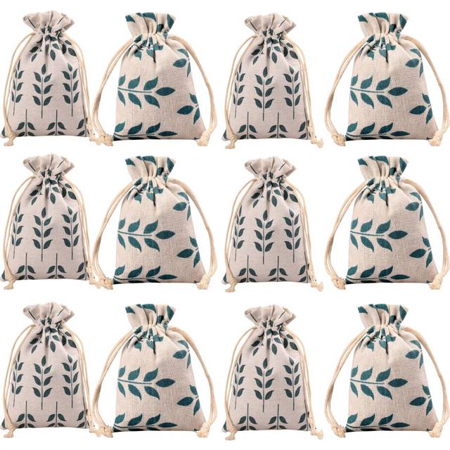 Meta-U Burlap Bags With Drawstring- Storage Bag- Sachets Bag- gift Pouch For Party  Wedding-12pcs (13A17cm(52A68 inch), leaf)