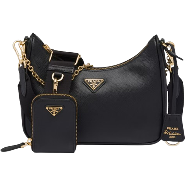 Black Leather Shoulder Bag with Enamel Logo