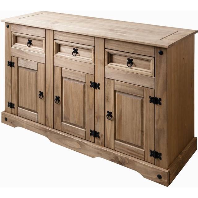Alexandrea 134 Cm Wide 3 Drawer Pine Solid Wood Sideboard - Natural (84cm H X 134cm W X 44cm D)