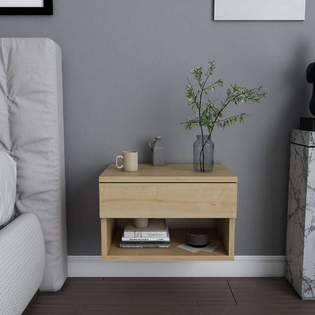 Jamot Modern Floating Nightstand Bedside Table - Oak (31.8cm H X 44.4cm W X 31.7cm D)