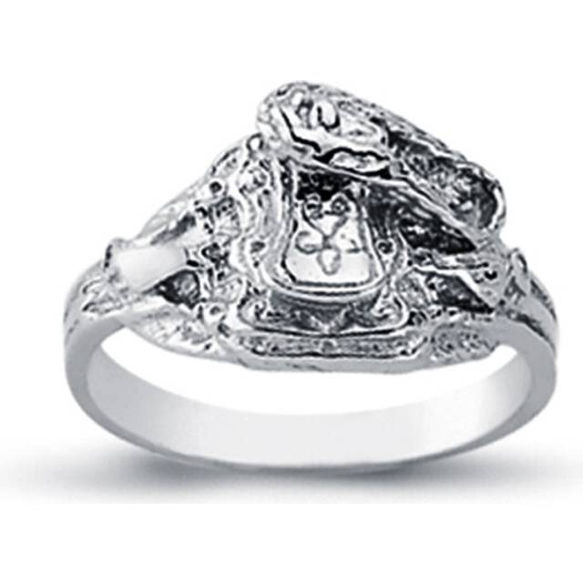(B) Jewelco London Boys Rhodium Plated Sterling Silver Horse Rope Saddle Ring 8mm