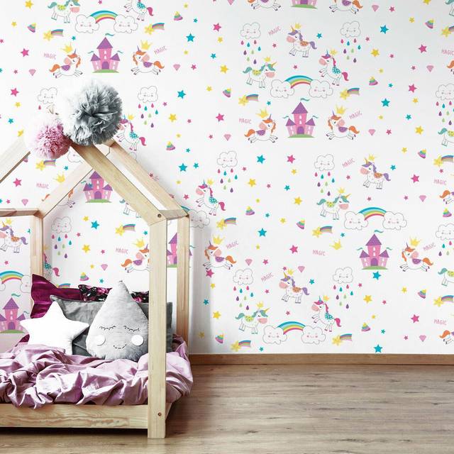 Walplus Unicorn World Kids Bedroom Wall Sticker - Pink - 81 x 56cm