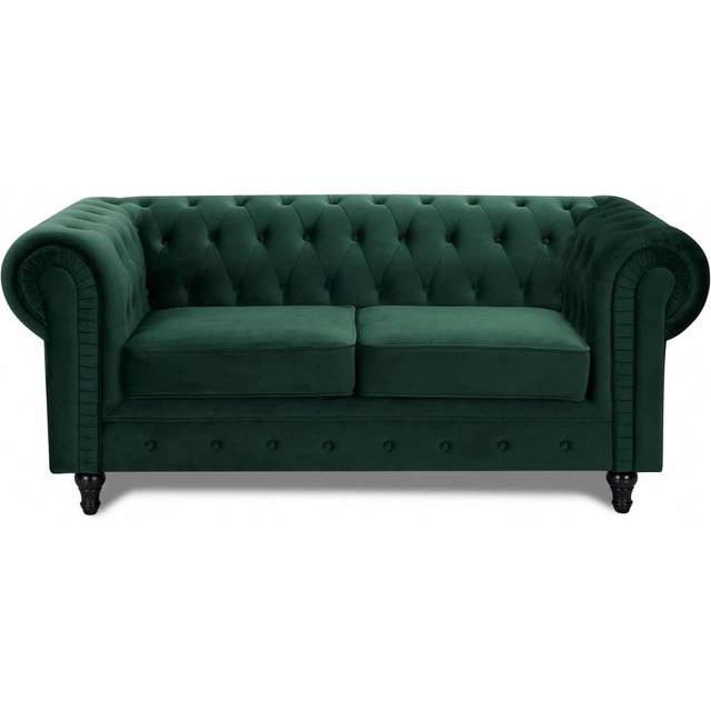 Home Detail Chesterfield Pleat Green Velvet 2 Seater Sofa, Green