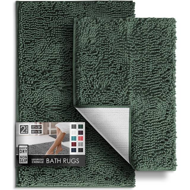 Hearth & Harbor Bathroom Rugs Sets 2 Piece  Chenille Bath Mat Set - Machine Washable Bath Mats for Bathroom Non-Slip Backing Rubber Quick Dry Bathroom