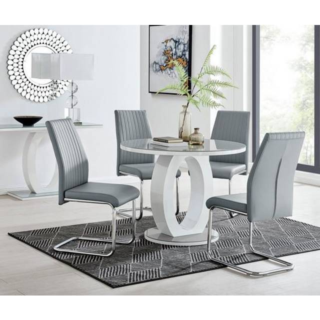 Giovani Round Dining Table With Four Lorenzo Chairs Set - Grey
