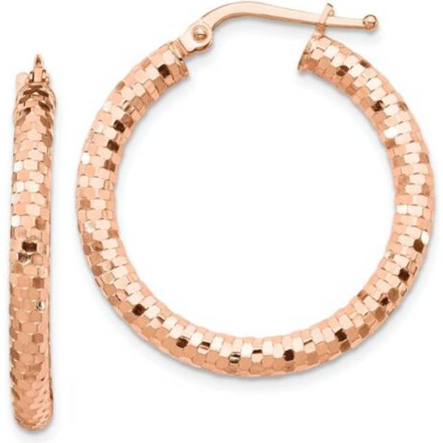 Italian 14k rose gold 3mm x 20mm diamond cut textured small hoop earrings