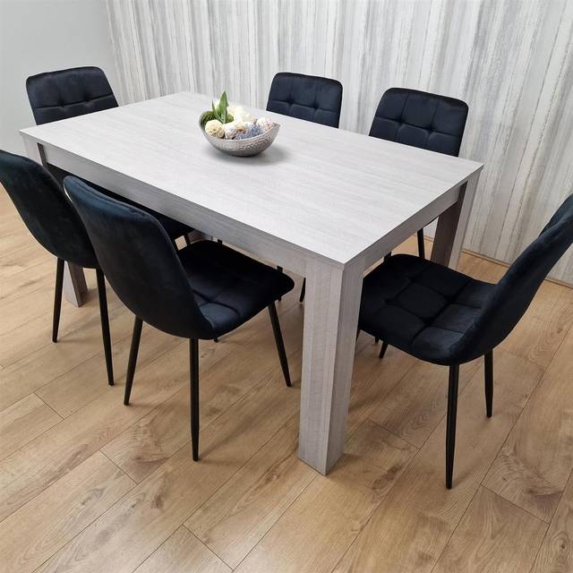 Kosy Koala Dining Table And 6 Chairs Grey 6 Black Velvet Chairs Wood, Multi
