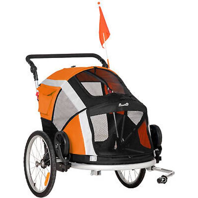 Pawhut 2-in-1 dog bicycle trailer w/ safety leash, reflectors - orange