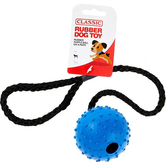 Blue Large Solid Tough Hard Rubber Dog Rope Pimple Ball Fetch Toys
