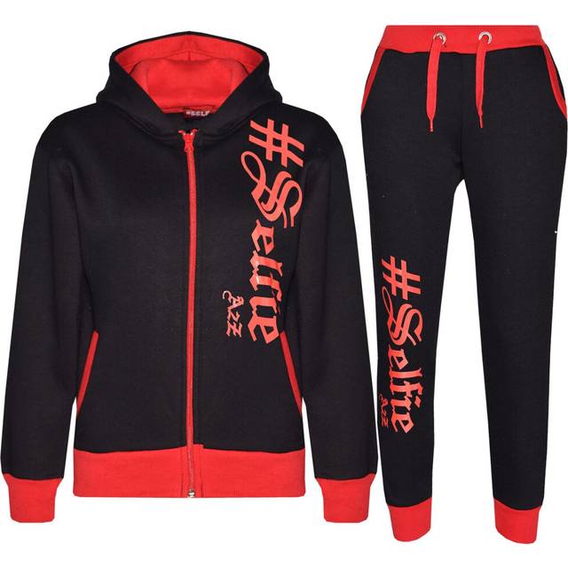 Kids selfie black red tracksuit hoodie sweatpants zipper joggers set unisex