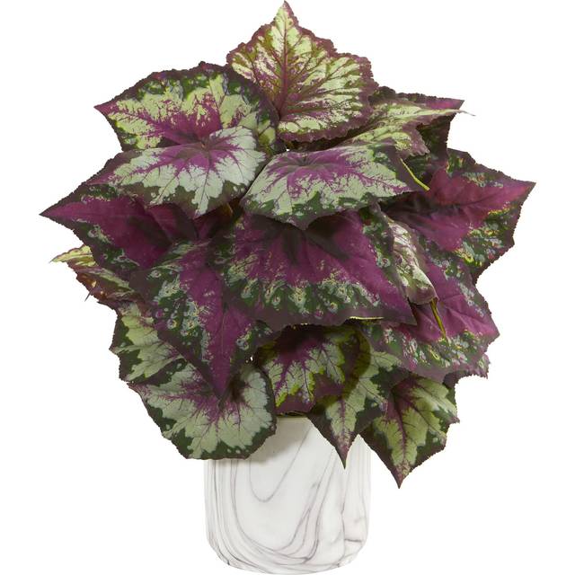 Wax Begonia Artificial Plant in Marble Finished Vase