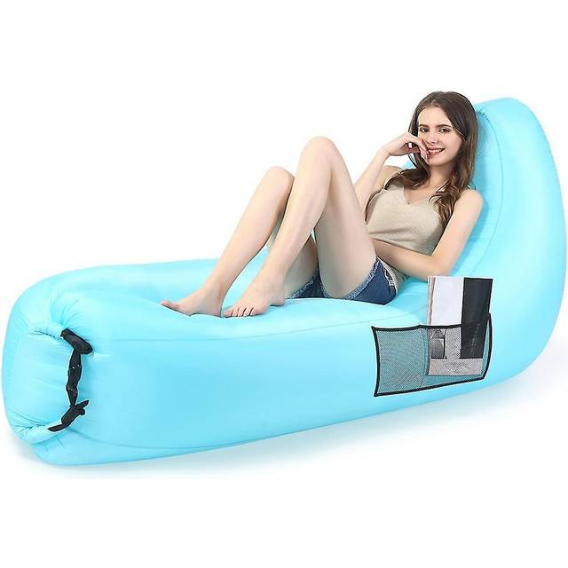 (Blue) Portable Inflatable Lounger Sleeping Couch EU patent for Traveling Camping Beach Backyard