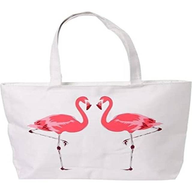 Puckator flamingo design reusable zip up cotton bag - canvas tote bag - cotton