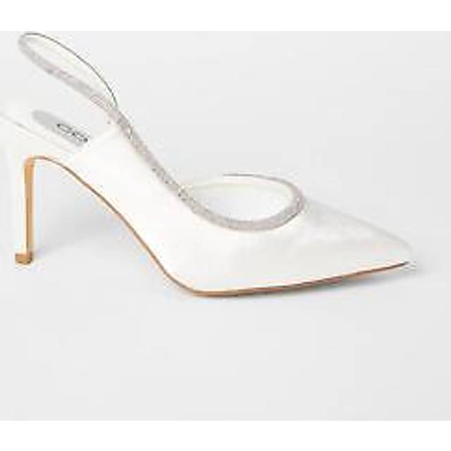 Bridal Sabrina Satin Diamante Trim Slingback High Stiletto Court Shoes - White - 8