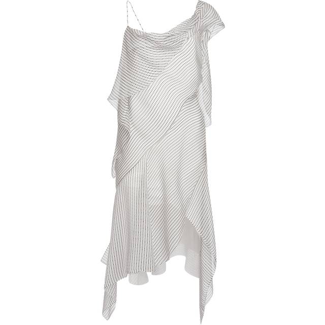 Robe à pois drapée asymétrique en chiffon de soie - écru/noir - 36