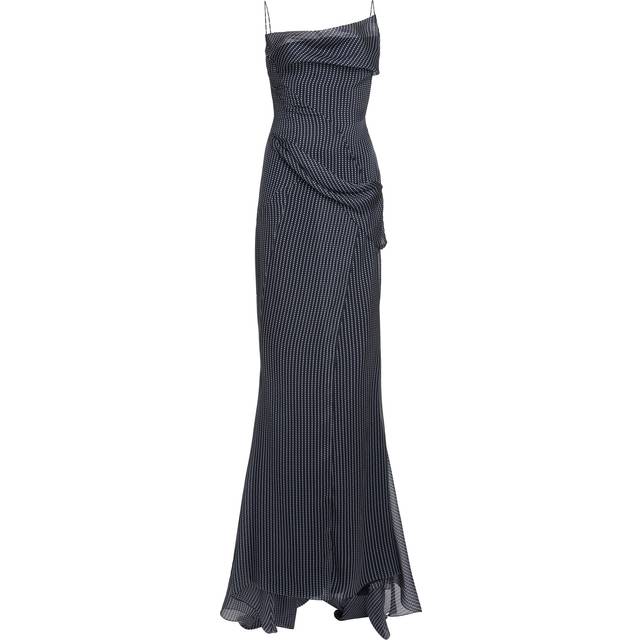 Robe à pois drapée en chiffon de soie - marine/blanc - 36