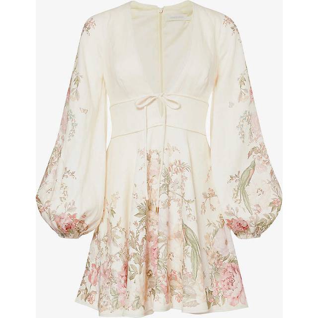 Zimmermann Womens Cream Floral Waverly Linen Mini Dress Xs - CREAM FLORAL